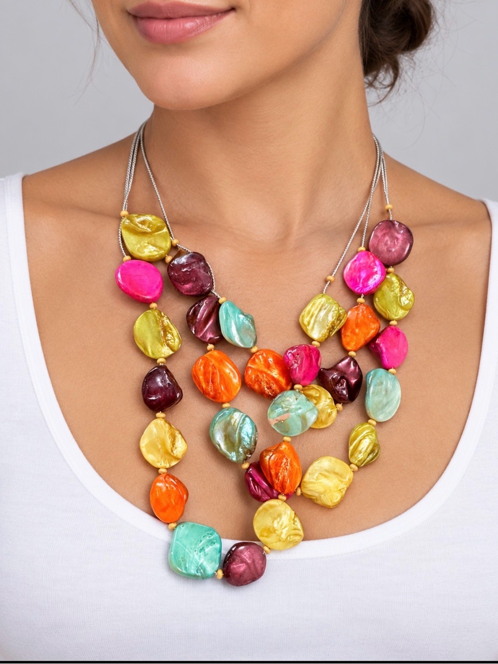 Multicolor Statement Bead Necklace - Women Jewelry 3 strand
